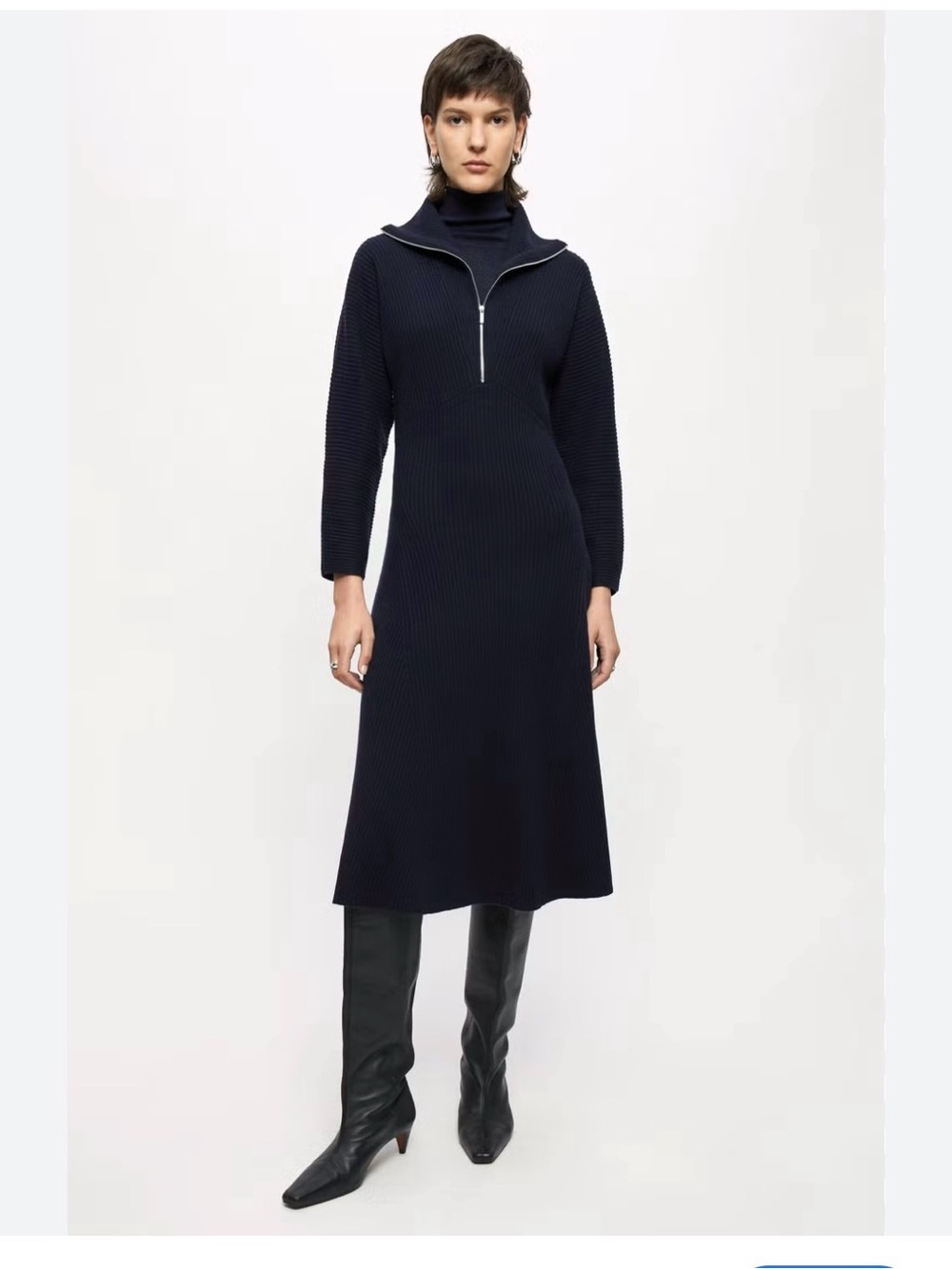 Jigsaw Navy Ribbed Zip-Front Maxi Dress (100% wool) - med (as is fuzzy)
